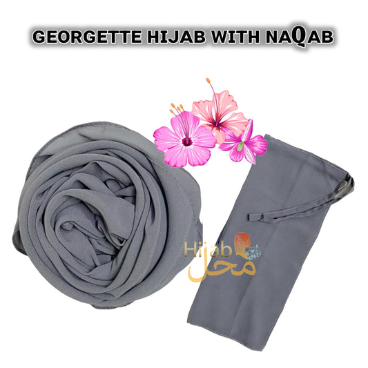 Georgette Hijab & Naqab Set (Grey)